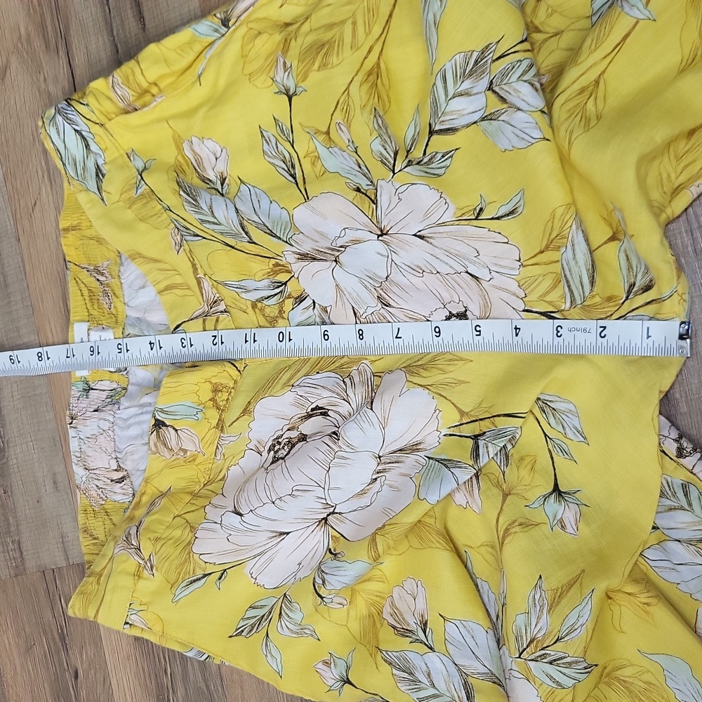NICOLE MILLER Yellow Linen Tropical Floral Pocket Wide Leg Crop Pull-On Pant - Picture 12 of 12